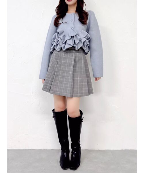 dazzlin（ダズリン）の「ヘムフリルニットジャケット（ノーカラージャケット・レディース・チャコールグレー/ブルー/アイボリー・FREE）」の4枚目の写真