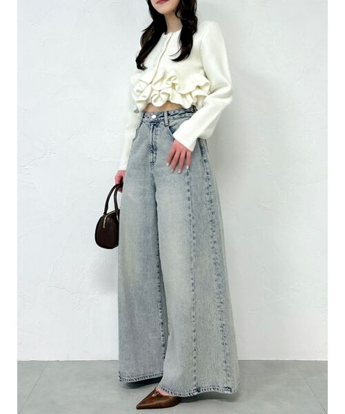 dazzlin（ダズリン）の「ヘムフリルニットジャケット（ノーカラージャケット・レディース・チャコールグレー/ブルー/アイボリー・FREE）」の8枚目の写真