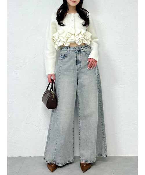 dazzlin（ダズリン）の「ヘムフリルニットジャケット（ノーカラージャケット・レディース・チャコールグレー/ブルー/アイボリー・FREE）」の9枚目の写真