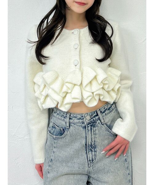 dazzlin（ダズリン）の「ヘムフリルニットジャケット（ノーカラージャケット・レディース・チャコールグレー/ブルー/アイボリー・FREE）」の12枚目の写真