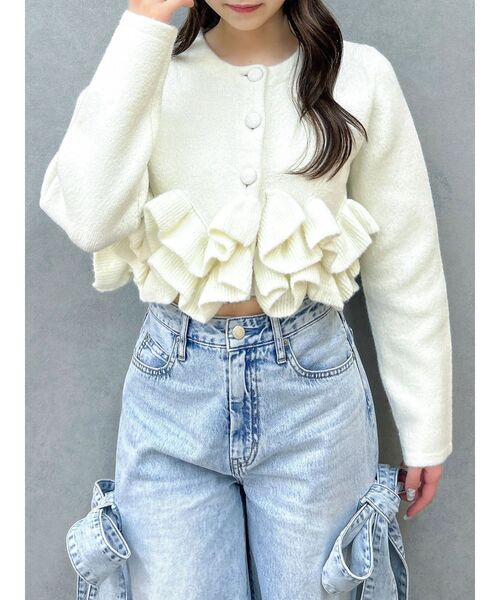 ヘムフリルニットジャケット（ノーカラージャケット）｜dazzlin