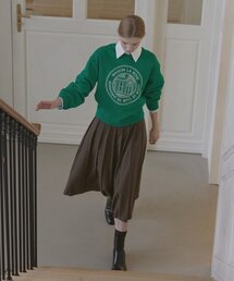 Banding Pleats Long Skirt - Brown