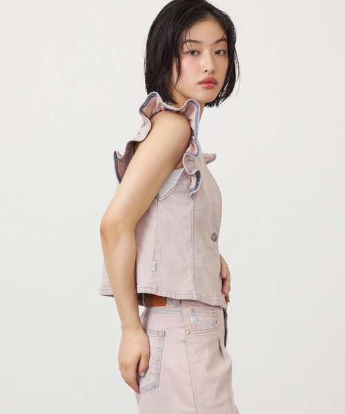 SOMETHING（サムシング）の「SOMETHING フリルスリーブビスチェ（その他トップス・レディース・ピンク/ライトインディゴブルー/ダークインディゴブルー・FREE）」の6枚目の写真