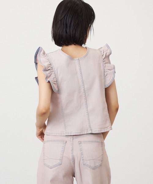 SOMETHING（サムシング）の「SOMETHING フリルスリーブビスチェ（その他トップス・レディース・ピンク/ライトインディゴブルー/ダークインディゴブルー・FREE）」の7枚目の写真