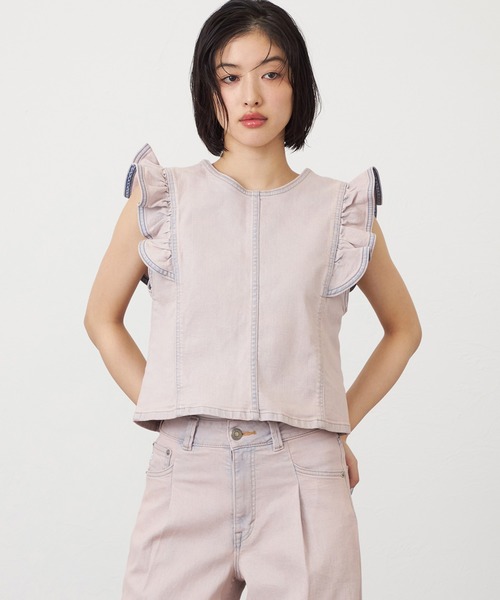 SOMETHING（サムシング）の「SOMETHING フリルスリーブビスチェ（その他トップス・レディース・ピンク/ライトインディゴブルー/ダークインディゴブルー・FREE）」の8枚目の写真