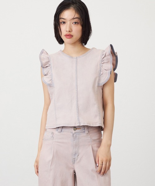 SOMETHING（サムシング）の「SOMETHING フリルスリーブビスチェ（その他トップス・レディース・ピンク/ライトインディゴブルー/ダークインディゴブルー・FREE）」の9枚目の写真