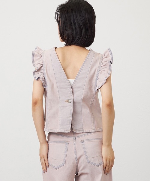 SOMETHING（サムシング）の「SOMETHING フリルスリーブビスチェ（その他トップス・レディース・ピンク/ライトインディゴブルー/ダークインディゴブルー・FREE）」の10枚目の写真