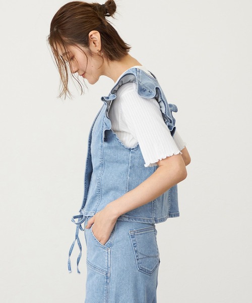 SOMETHING（サムシング）の「SOMETHING フリルスリーブビスチェ（その他トップス・レディース・ピンク/ライトインディゴブルー/ダークインディゴブルー・FREE）」の13枚目の写真