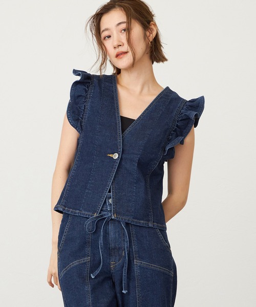 SOMETHING（サムシング）の「SOMETHING フリルスリーブビスチェ（その他トップス・レディース・ピンク/ライトインディゴブルー/ダークインディゴブルー・FREE）」の18枚目の写真