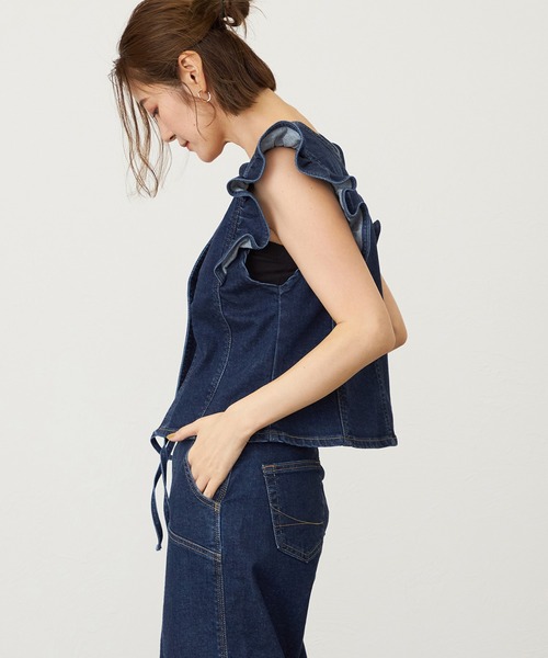 SOMETHING（サムシング）の「SOMETHING フリルスリーブビスチェ（その他トップス・レディース・ピンク/ライトインディゴブルー/ダークインディゴブルー・FREE）」の19枚目の写真