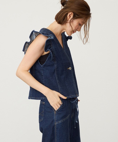 SOMETHING（サムシング）の「SOMETHING フリルスリーブビスチェ（その他トップス・レディース・ピンク/ライトインディゴブルー/ダークインディゴブルー・FREE）」の20枚目の写真