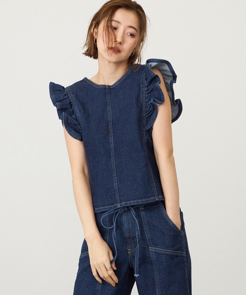 SOMETHING（サムシング）の「SOMETHING フリルスリーブビスチェ（その他トップス・レディース・ピンク/ライトインディゴブルー/ダークインディゴブルー・FREE）」の22枚目の写真