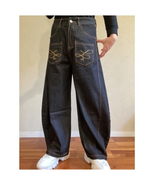 Bling Leads(ブリングリーズ)の「【Blss】【Bling Leads】フロント刺繍カーブデニムパンツ(デニムパンツ・メンズ・ブラック/ネイビー・MEDIUM/LARGE)」の6枚目の写真