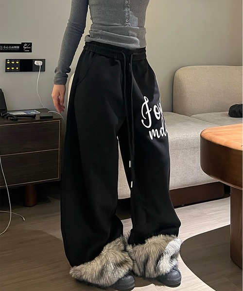 裾ファーカーブラインスウェットパンツ/裏起毛パンツ（スウェット