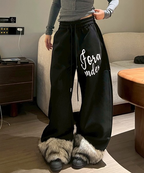 裾ファーカーブラインスウェットパンツ/裏起毛パンツ（スウェット