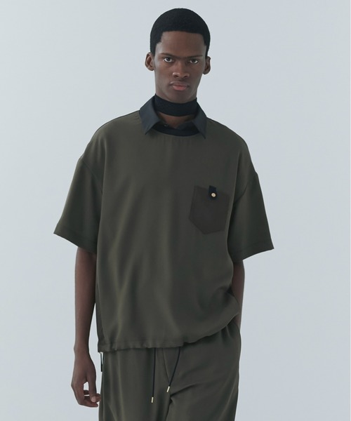 CULLNI(クルニ)の「Dry Stretch Cloth Contrast Panel Short Sleeve Pullover(Tシャツ/カットソー・メンズ・ブラウン/ブラック/ネイビー・2/1/0)」の3枚目の写真