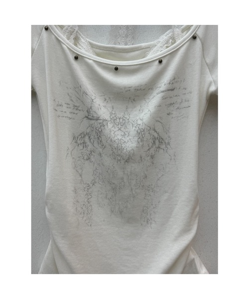 VEILA(ヴェイラ)の「フェイクレイヤード ホルターネック レースアップ ショートTシャツ(Tシャツ/カットソー・レディース・グレー/ホワイト・フリー)」の6枚目の写真