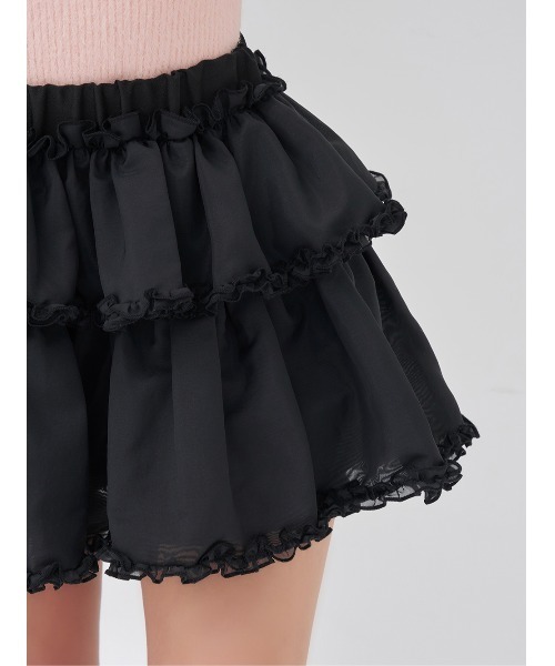 Darich（ダーリッチ）の「シフォンフリルミニスカート（スカート・レディース・ブラック/ホワイト・FREE/FL）」の7枚目の写真