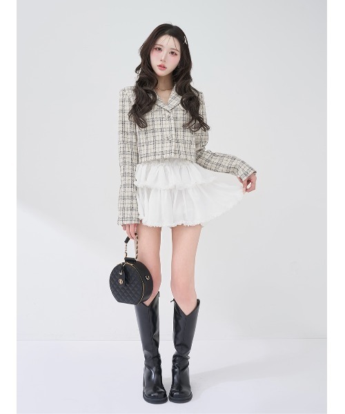 Darich（ダーリッチ）の「シフォンフリルミニスカート（スカート・レディース・ブラック/ホワイト・FREE/FL）」の4枚目の写真