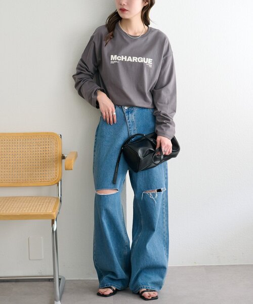 DISCOAT(ディスコート)の「【ユニセックス】シルケットロゴロンT(Tシャツ/カットソー・レディース・チャコールグレー/ホワイト系その他/ホワイト系その他2・SMALL/FREE)」の8枚目の写真