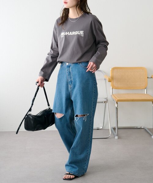 DISCOAT(ディスコート)の「【ユニセックス】シルケットロゴロンT(Tシャツ/カットソー・レディース・チャコールグレー/ホワイト系その他/ホワイト系その他2・SMALL/FREE)」の9枚目の写真