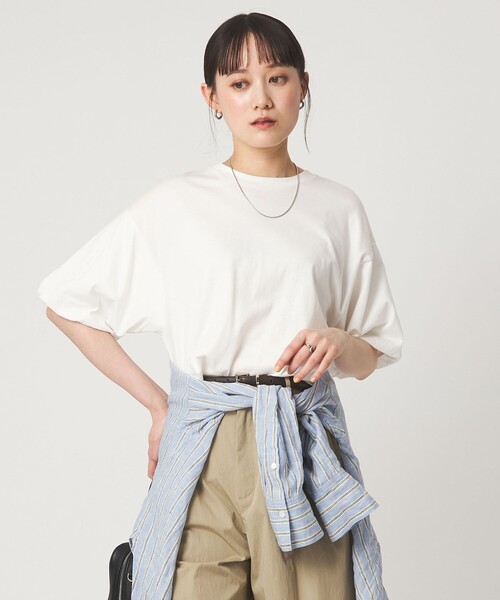 green label relaxing(グリーンレーベルリラクシング)の「ギャザースリーブ プルオーバー カットソー(Tシャツ/カットソー・レディース・オフホワイト/ブラック/ブラウン/その他1/その他2・FREE)」の6枚目の写真