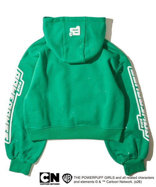 ADPOSION（アドポーション）の「【THE POWERPUFF GIRLS / パワーパフガールズ】ガールズプリント クロップドラメフーディー セットアップ対応（パーカー・レディース・グリーン/レッド/ブルー・FREE）」の4枚目の写真