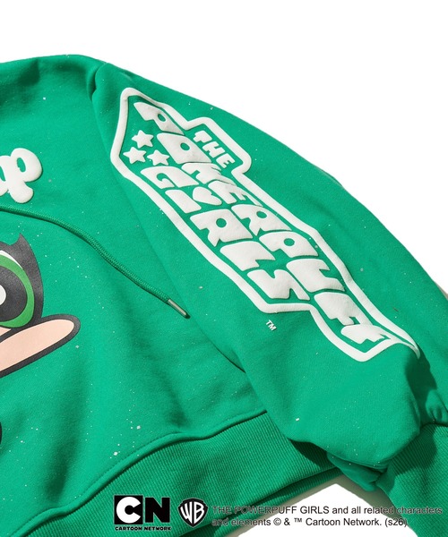ADPOSION（アドポーション）の「【THE POWERPUFF GIRLS / パワーパフガールズ】ガールズプリント クロップドラメフーディー セットアップ対応（パーカー・レディース・グリーン/レッド/ブルー・FREE）」の12枚目の写真