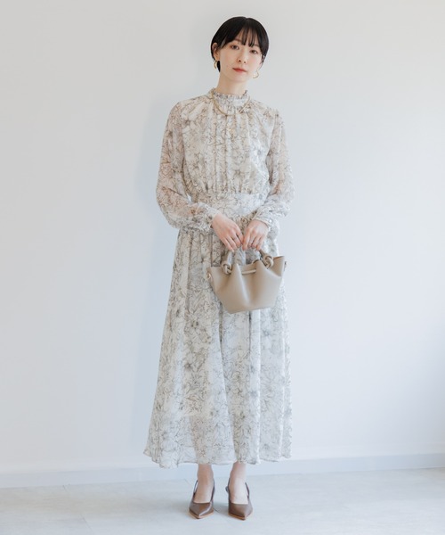 Paradise Picnic（パラダイスピクニック）の「TRANOI. スタンドカラーレトロフラワーワンピース（ワンピース・レディース・アイボリー/ブラック・FREE）」の3枚目の写真