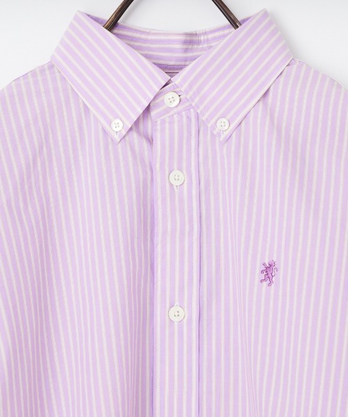 GYMPHLEX（ジムフレックス）の「[GYMPHLEX/ジムフレックス] ショート丈 ボタンダウン タイプライターストライプシャツ（シャツ/ブラウス・レディース・パープル・12）」の3枚目の写真