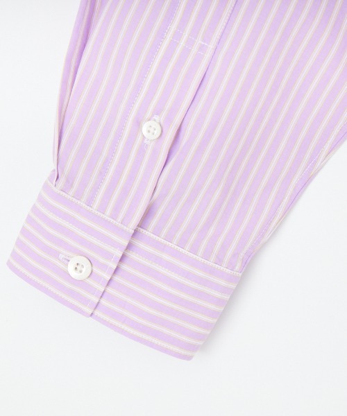 GYMPHLEX（ジムフレックス）の「[GYMPHLEX/ジムフレックス] ショート丈 ボタンダウン タイプライターストライプシャツ（シャツ/ブラウス・レディース・パープル・12）」の4枚目の写真