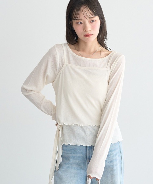 earth music&ecology(アースミュージックアンドエコロジー)の「【SET】ツイストキャミレイヤードカットソー(Tシャツ/カットソー・レディース・グレー/アイボリー/ミント・FREE)」の4枚目の写真