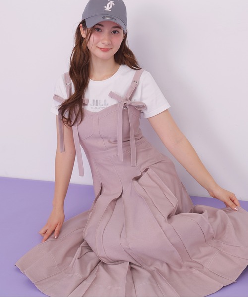 ♡新品未使用 シャンデールc852枚セット♡ セール】デニムライク配色ステッチビスチェジャンスカ（ワンピース