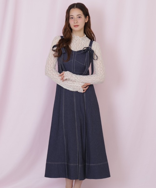 JILL by JILL STUART(ジルバイジルスチュアート)の「デニムライク配色ステッチビスチェジャンスカ(ワンピース・レディース・ピンク/ネイビー・MEDIUM/SMALL)」の13枚目の写真