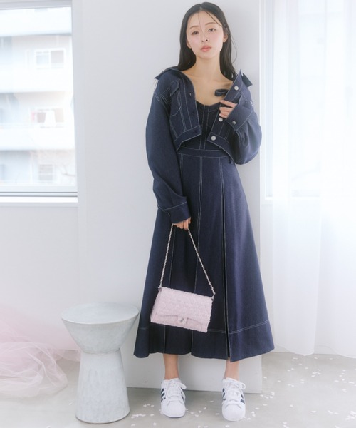 JILL by JILL STUART(ジルバイジルスチュアート)の「デニムライク配色ステッチビスチェジャンスカ(ワンピース・レディース・ピンク/ネイビー・MEDIUM/SMALL)」の22枚目の写真