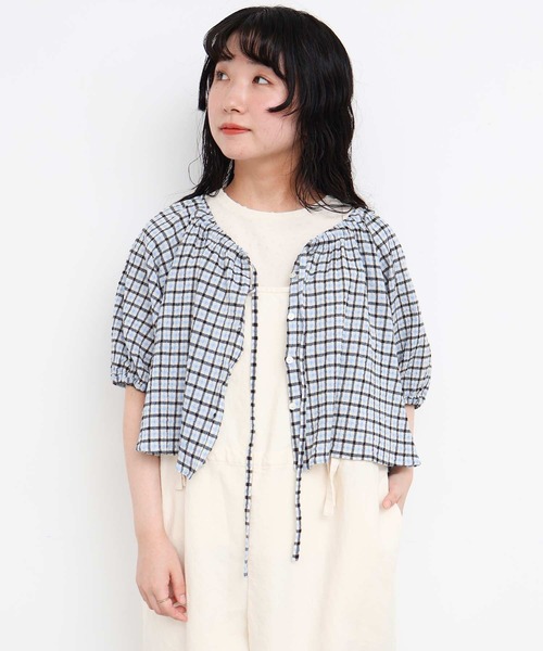 l'atelier du savon(アトリエドサボン)の「_ちぢみギンガム リボン ついたまんまるBL(シャツ/ブラウス・レディース・レッド/ブラック・FREE)」の2枚目の写真
