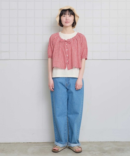 l'atelier du savon（アトリエドサボン）の「ちぢみギンガム リボンのついたまんまるブラウス（シャツ/ブラウス・レディース・レッド・FREE）」の11枚目の写真