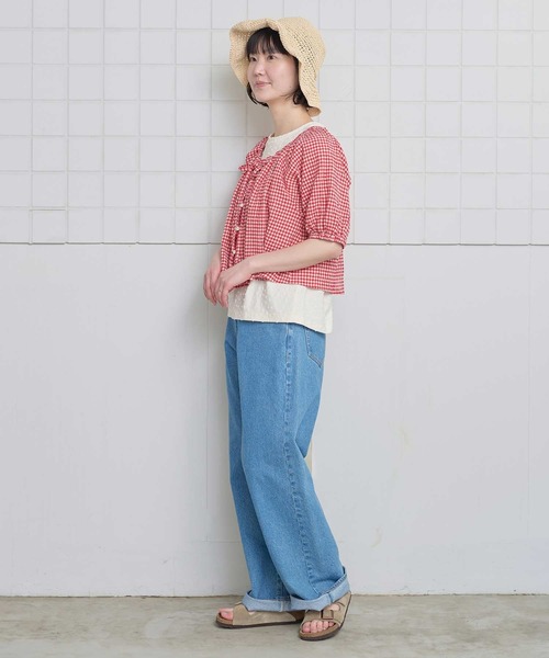 l'atelier du savon（アトリエドサボン）の「ちぢみギンガム リボンのついたまんまるブラウス（シャツ/ブラウス・レディース・レッド・FREE）」の13枚目の写真