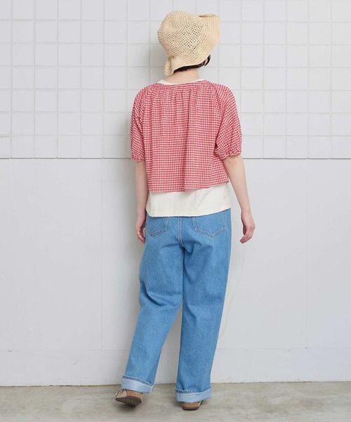 l'atelier du savon（アトリエドサボン）の「ちぢみギンガム リボンのついたまんまるブラウス（シャツ/ブラウス・レディース・レッド・FREE）」の14枚目の写真