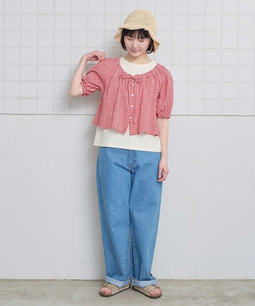 l'atelier du savon（アトリエドサボン）の「ちぢみギンガム リボンのついたまんまるブラウス（シャツ/ブラウス・レディース・レッド・FREE）」の17枚目の写真