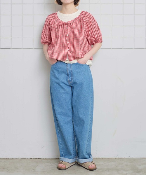 l'atelier du savon（アトリエドサボン）の「ちぢみギンガム リボンのついたまんまるブラウス（シャツ/ブラウス・レディース・レッド・FREE）」の18枚目の写真