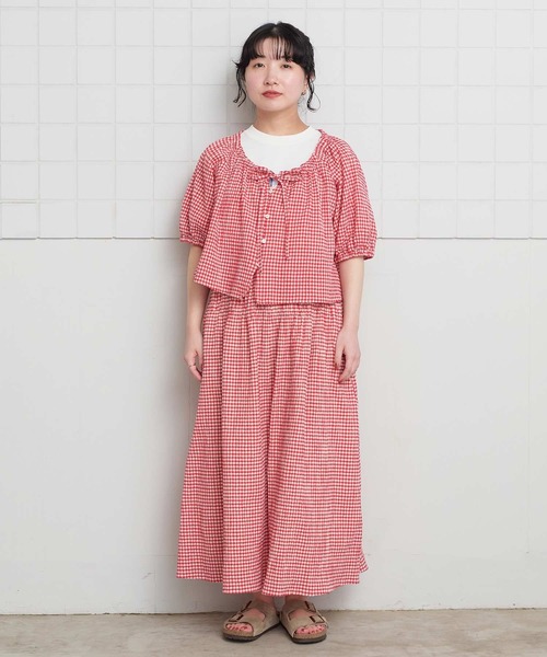 l'atelier du savon（アトリエドサボン）の「ちぢみギンガム リボンのついたまんまるブラウス（シャツ/ブラウス・レディース・レッド・FREE）」の22枚目の写真