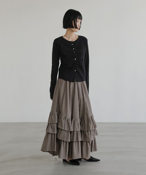 LOWRYS FARM（ローリーズファーム）の「チェックフリルボリュームスカート 639580（スカート・レディース・ライトブルー/ブラウン・FREE）」の4枚目の写真