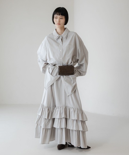 LOWRYS FARM（ローリーズファーム）の「チェックフリルボリュームスカート 639580（スカート・レディース・ライトブルー/ブラウン・FREE）」の5枚目の写真