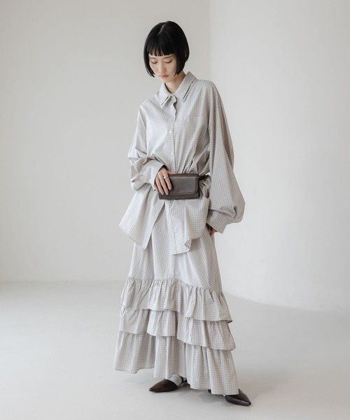 LOWRYS FARM（ローリーズファーム）の「チェックフリルボリュームスカート 639580（スカート・レディース・ライトブルー/ブラウン・FREE）」の7枚目の写真