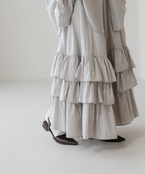 LOWRYS FARM（ローリーズファーム）の「チェックフリルボリュームスカート 639580（スカート・レディース・ライトブルー/ブラウン・FREE）」の8枚目の写真