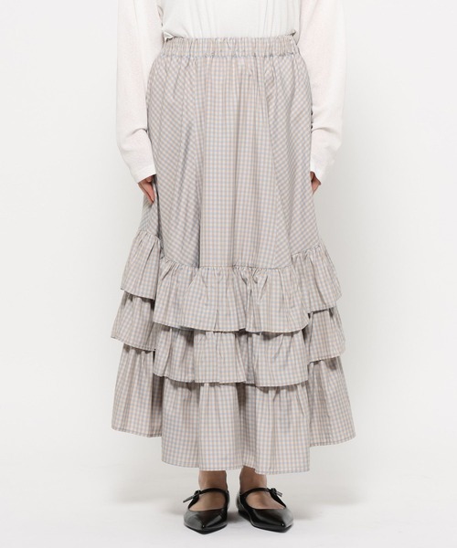 LOWRYS FARM（ローリーズファーム）の「チェックフリルボリュームスカート 639580（スカート・レディース・ライトブルー/ブラウン・FREE）」の10枚目の写真