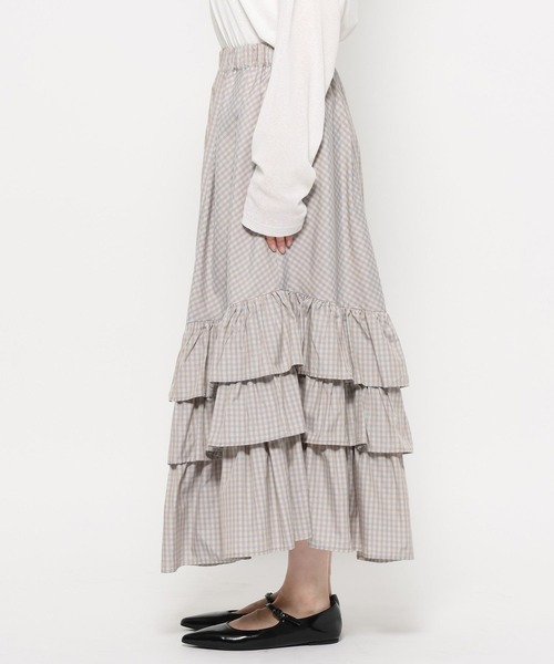 LOWRYS FARM（ローリーズファーム）の「チェックフリルボリュームスカート 639580（スカート・レディース・ライトブルー/ブラウン・FREE）」の11枚目の写真