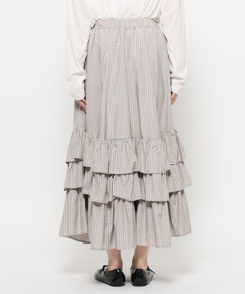 LOWRYS FARM（ローリーズファーム）の「チェックフリルボリュームスカート 639580（スカート・レディース・ライトブルー/ブラウン・FREE）」の12枚目の写真
