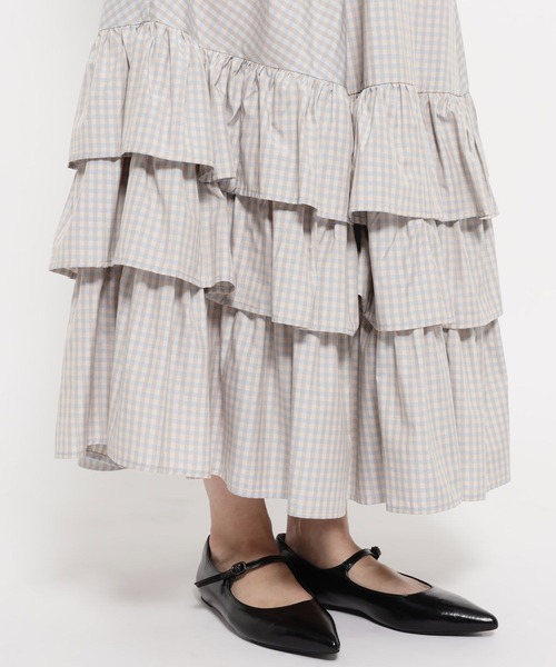 LOWRYS FARM（ローリーズファーム）の「チェックフリルボリュームスカート 639580（スカート・レディース・ライトブルー/ブラウン・FREE）」の15枚目の写真
